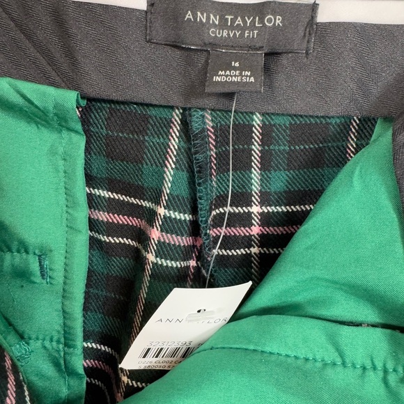 NWT Ann Taylor Size 14 Ankle Dress Pants Tartan Plaid Curvy Fit High Rise Green - Picture 6 of 8